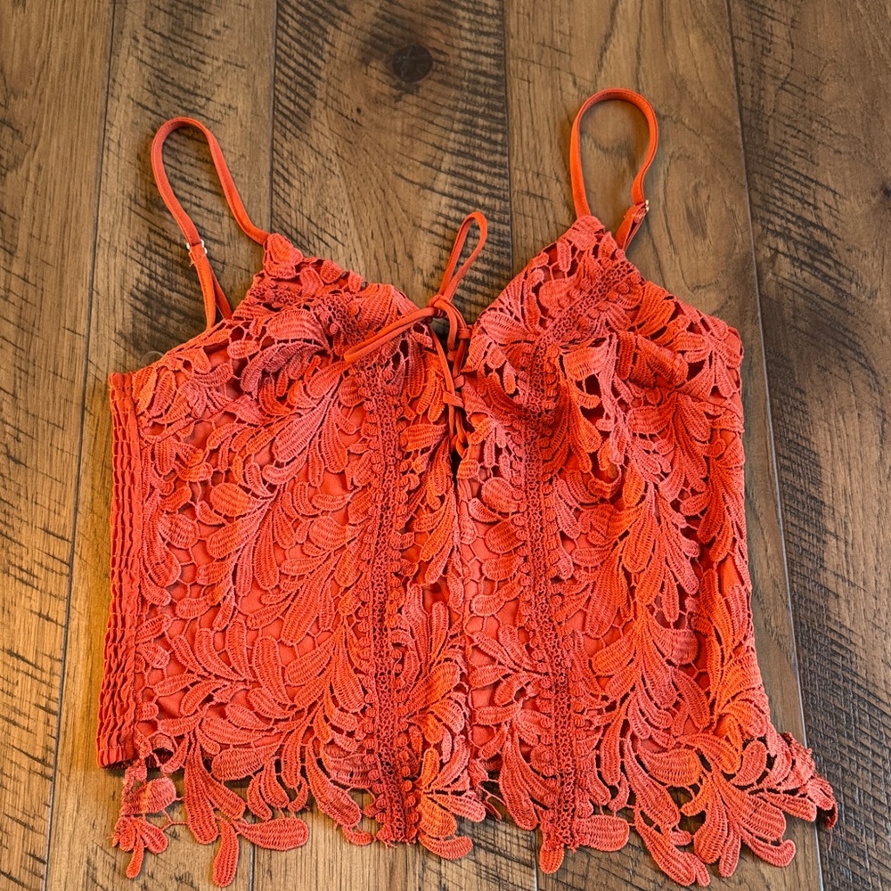 Willow Coral-Orange Floral Lace Camisole